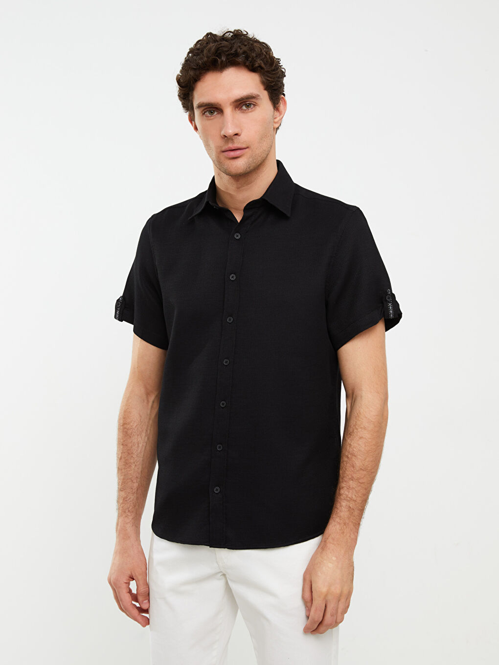 Siyah Regular Fit Kısa Kollu Erkek Gömlek-2