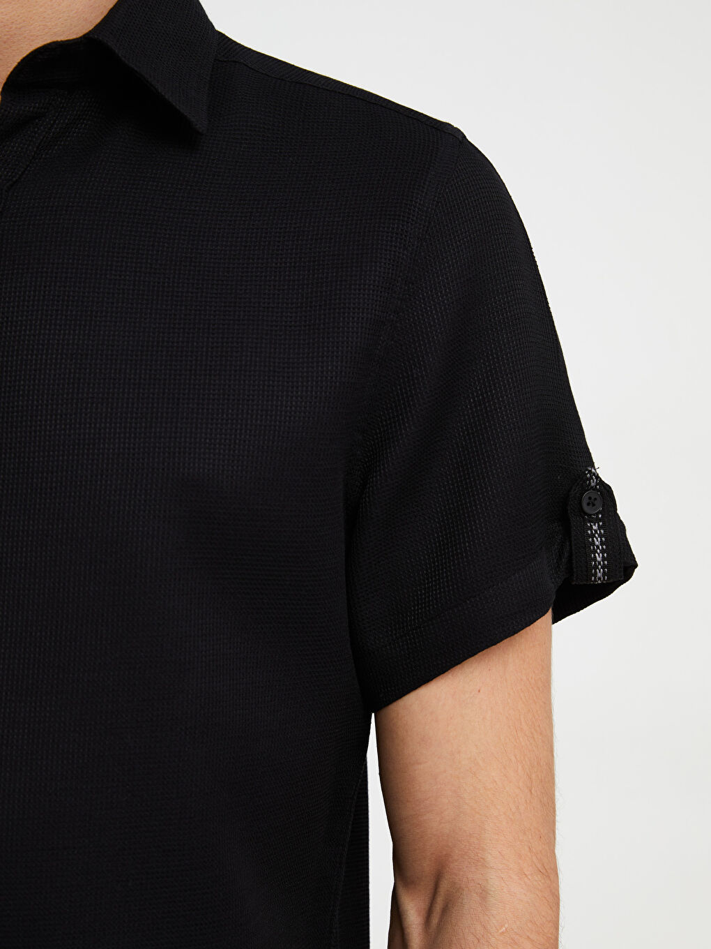 Siyah Regular Fit Kısa Kollu Erkek Gömlek-3