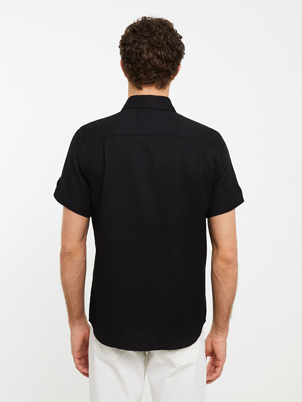 Siyah Regular Fit Kısa Kollu Erkek Gömlek-4