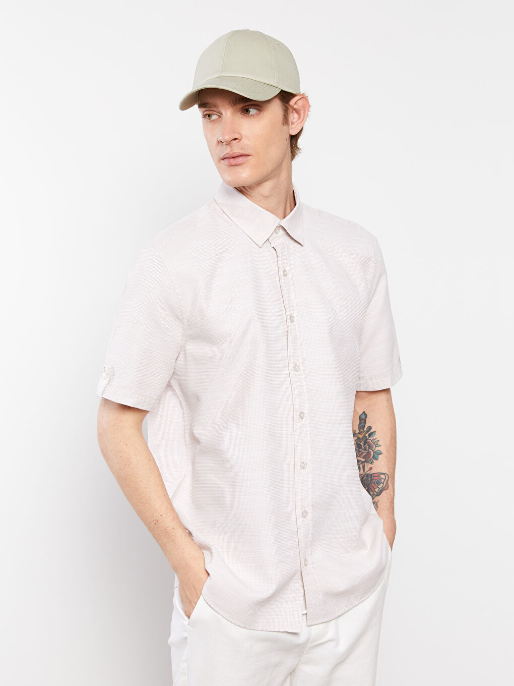 قميص رجالي بكم قصير بقصة عادية-1