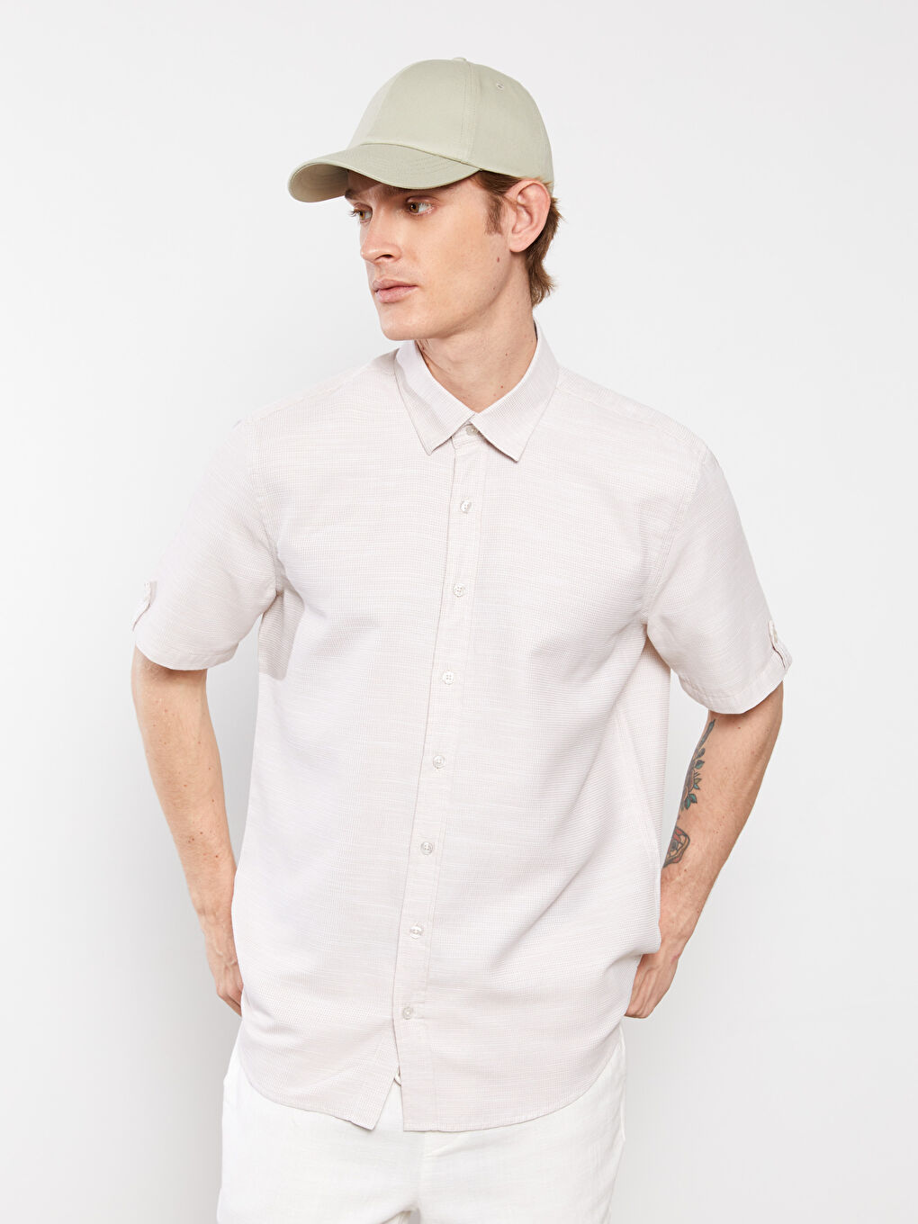 قميص رجالي بكم قصير بقصة عادية-2