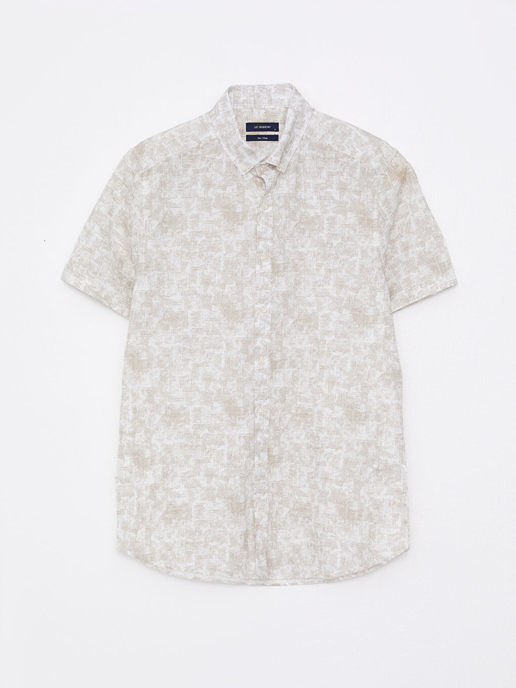 Bej Slim Fit Kısa Kollu Desenli Poplin Erkek Gömlek-5