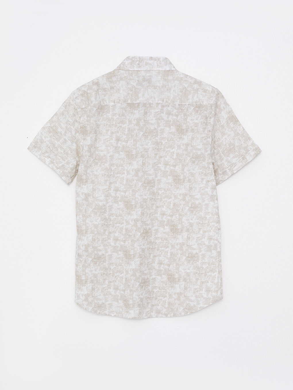 Bej Slim Fit Kısa Kollu Desenli Poplin Erkek Gömlek-6