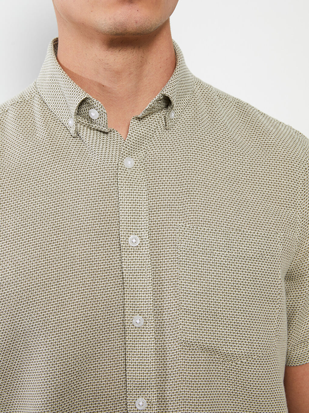 Haki Regular Fit Kısa Kollu Armürlü Erkek Gömlek-3