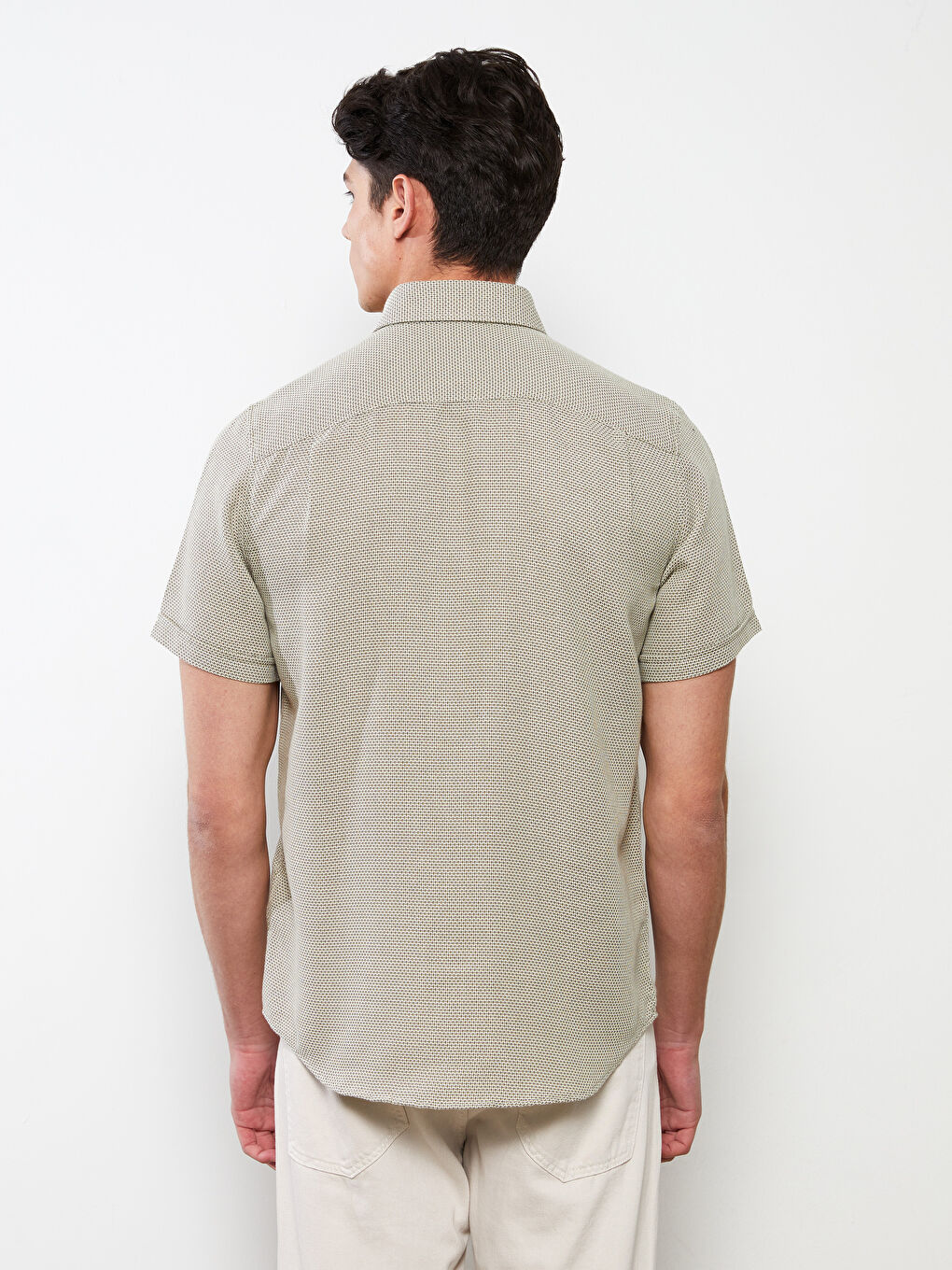 Haki Regular Fit Kısa Kollu Armürlü Erkek Gömlek-4
