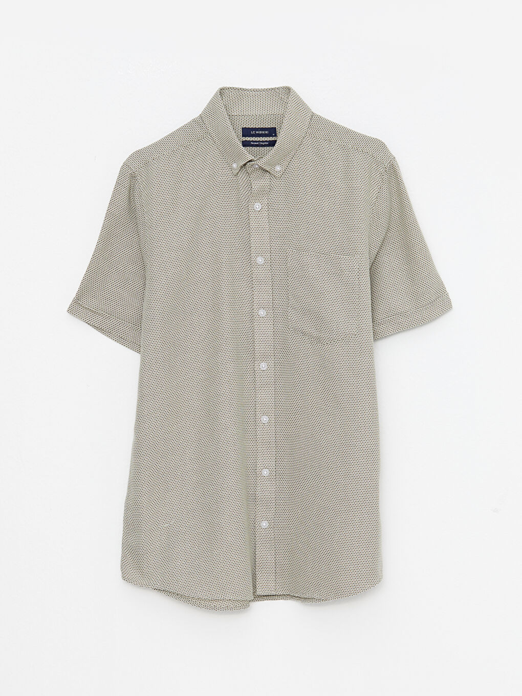 Haki Regular Fit Kısa Kollu Armürlü Erkek Gömlek-5