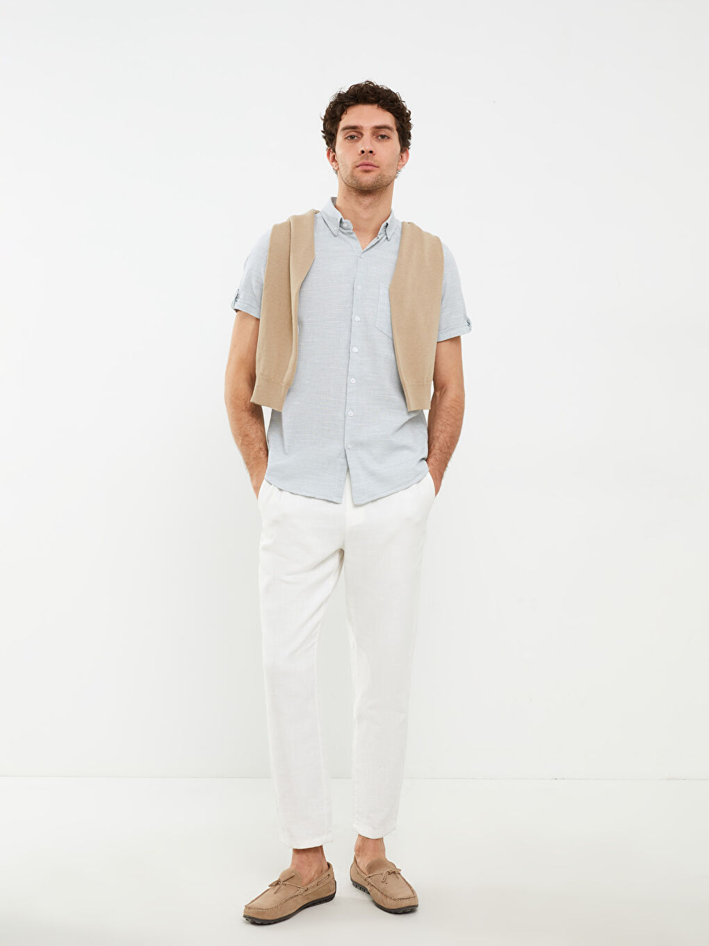 Turkuaz Slim Fit Kısa Kollu Armürlü Erkek Gömlek