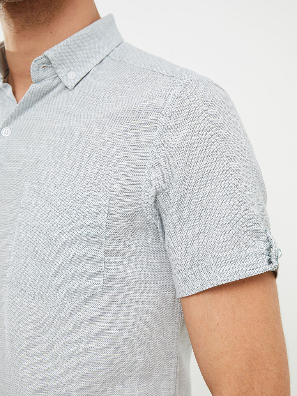 Turkuaz Slim Fit Kısa Kollu Armürlü Erkek Gömlek-3