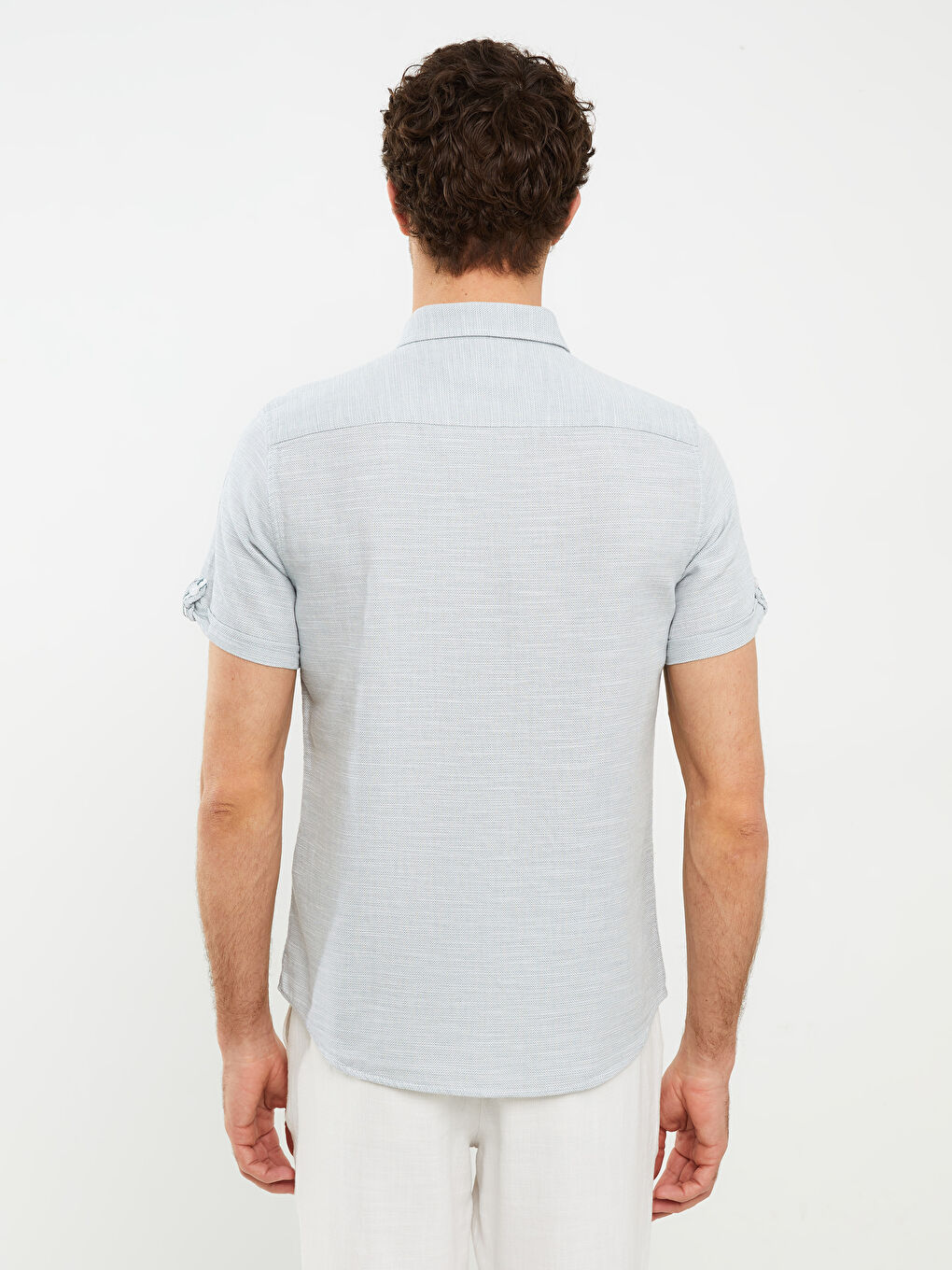 Turkuaz Slim Fit Kısa Kollu Armürlü Erkek Gömlek-4