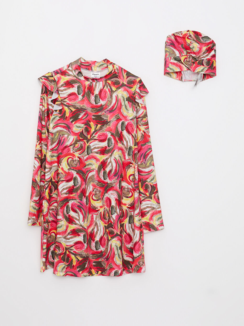 Funnel Neck Patterned Long Sleeve Women's Modest Swimsuit -S2CG11Z8-LRC
