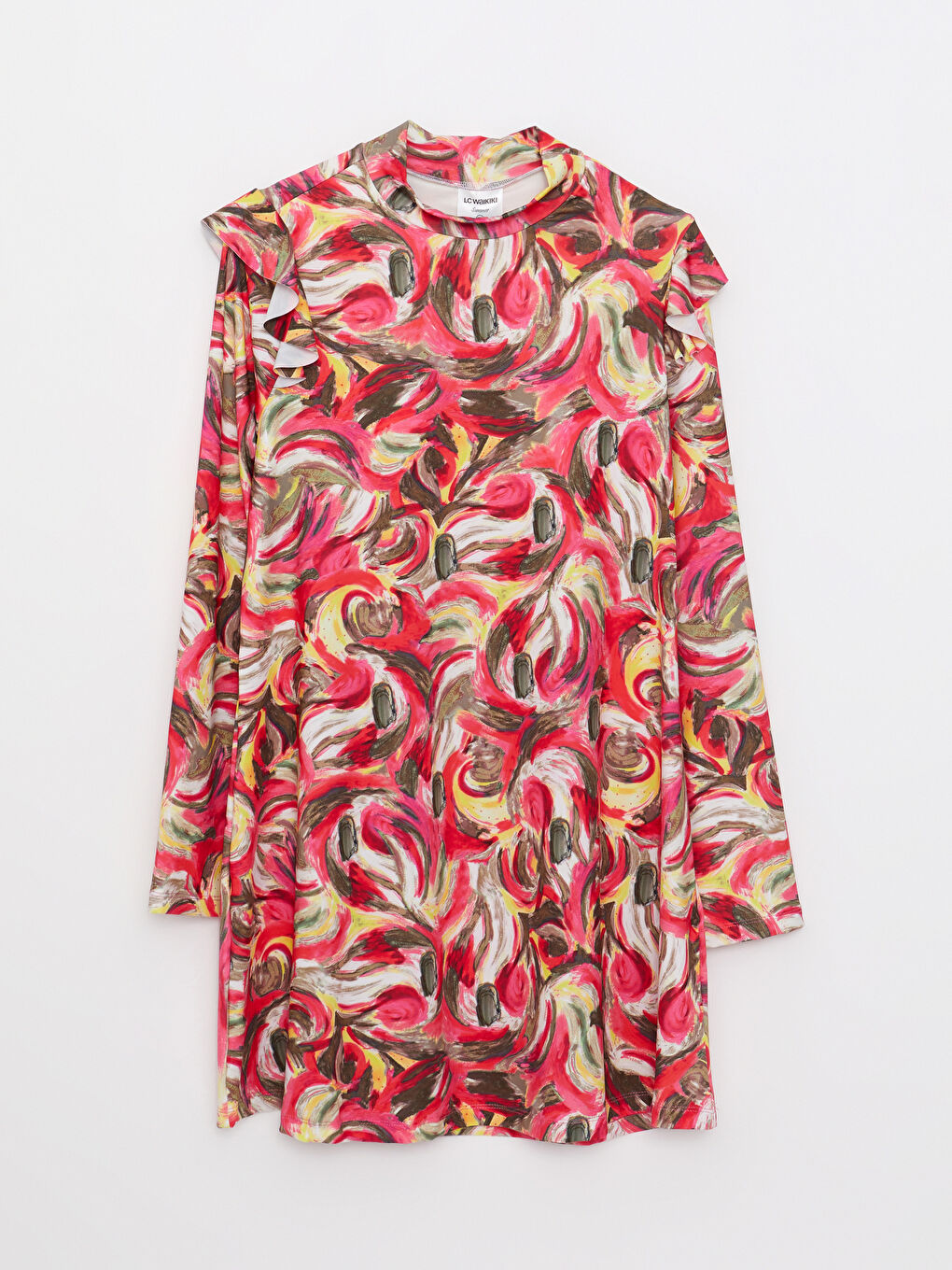 Funnel Neck Patterned Long Sleeve Women's Modest Swimsuit -S2CG11Z8-LRC