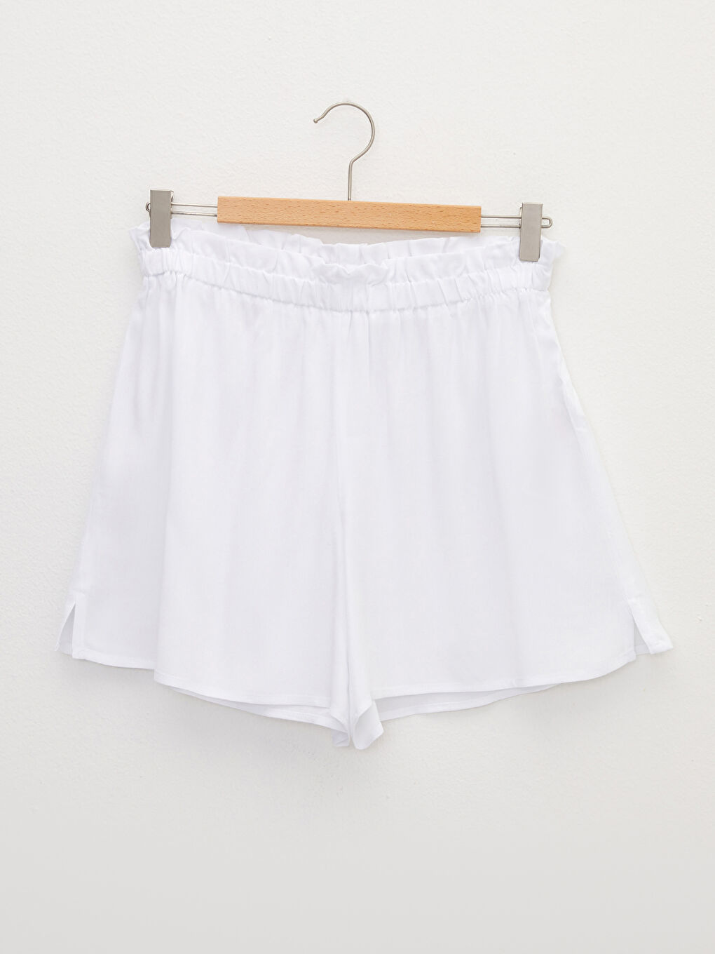 Beyaz Beli Lastikli Düz Viskon Kadın Deniz Şortu-7