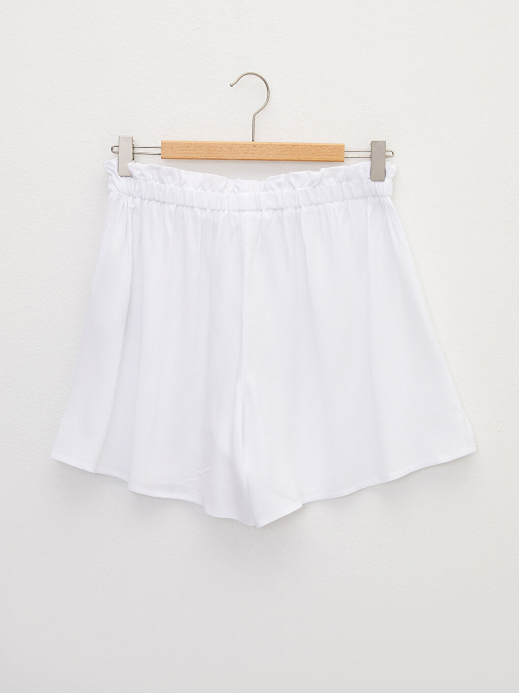 Beyaz Beli Lastikli Düz Viskon Kadın Deniz Şortu-9
