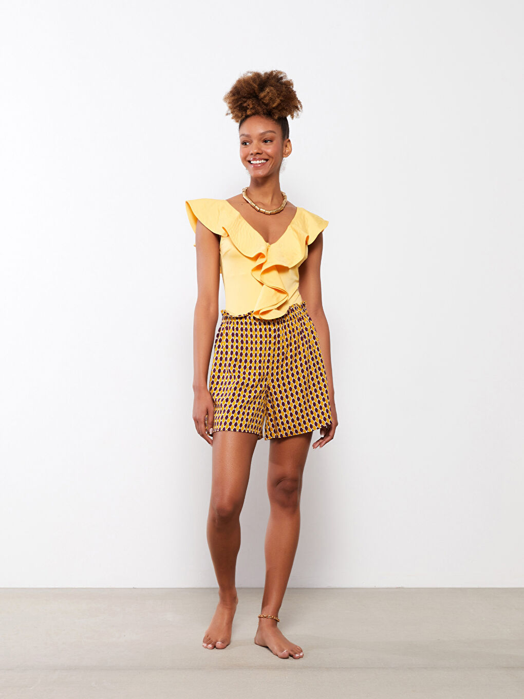 شورت سباحة مطبوع بخصر مطاطي فيسكوز للسيدات-3