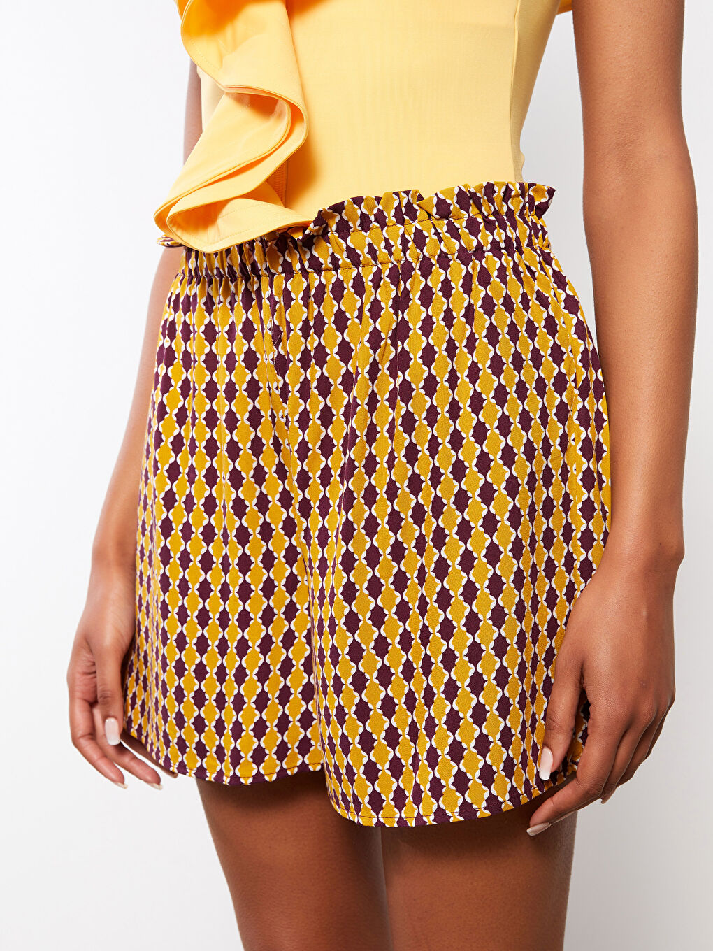 شورت سباحة مطبوع بخصر مطاطي فيسكوز للسيدات-4