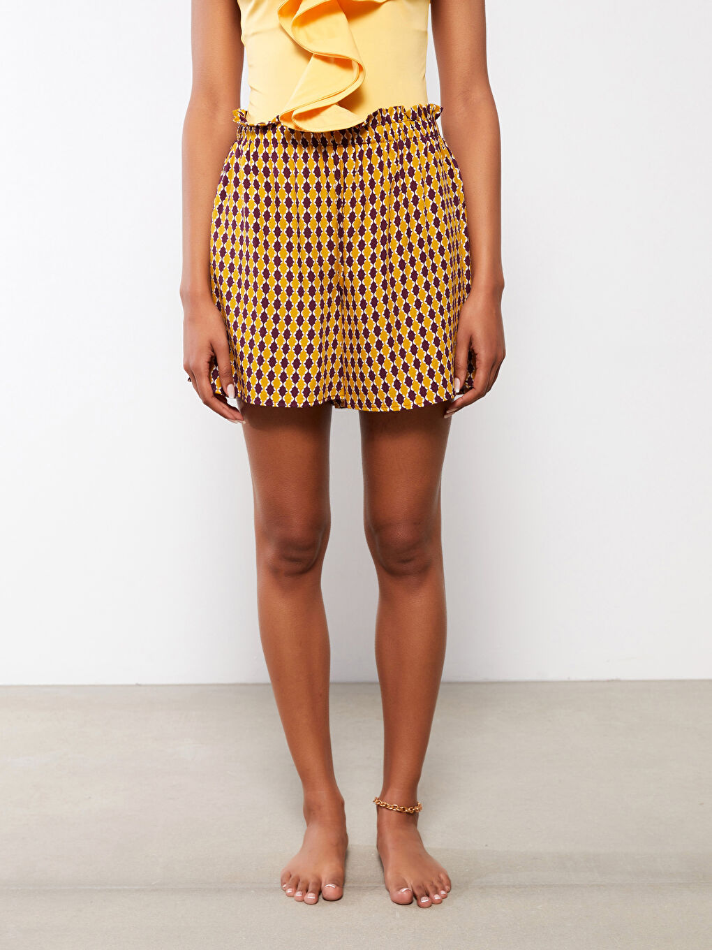 شورت سباحة مطبوع بخصر مطاطي فيسكوز للسيدات-5