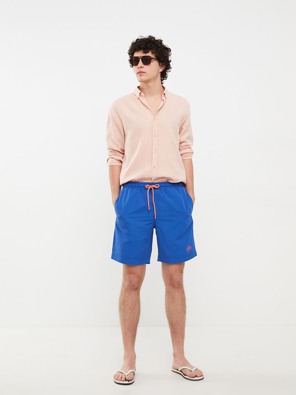 Mavi Kısa Boy Baskılı Erkek Deniz Şortu-3