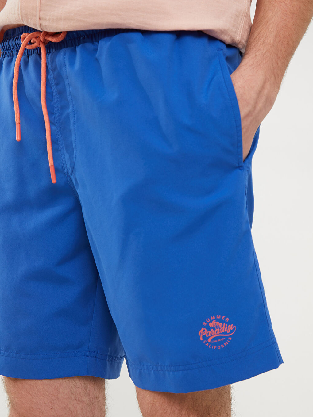 Mavi Kısa Boy Baskılı Erkek Deniz Şortu-5
