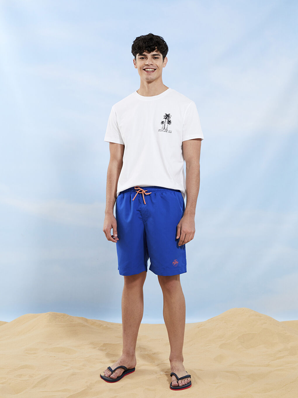 Mavi Kısa Boy Baskılı Erkek Deniz Şortu-2