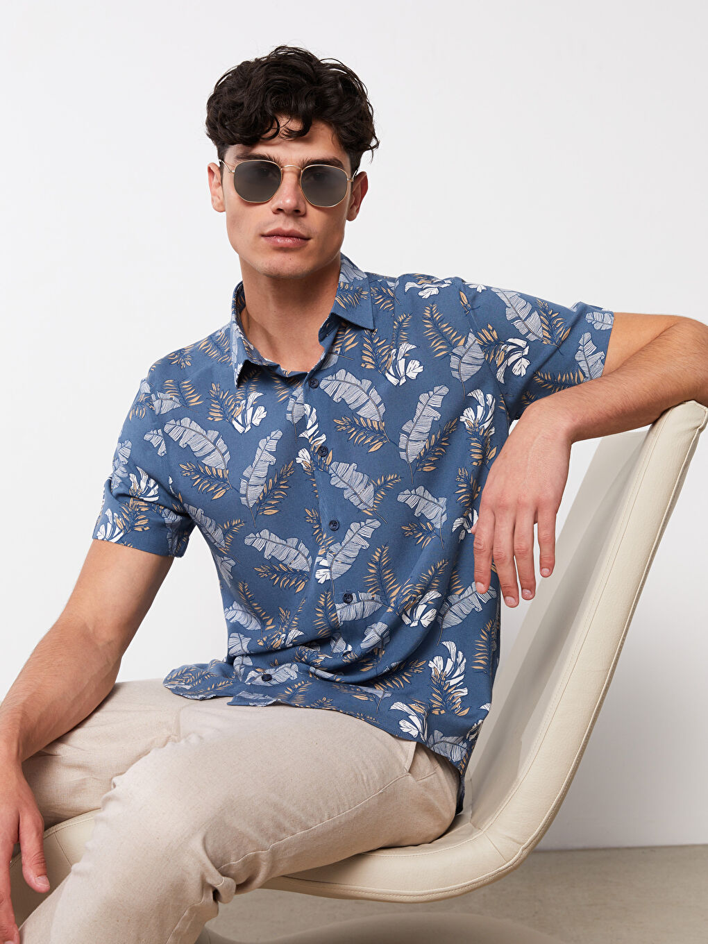 SOUTHBLUE Regular Fit Short Sleeve Patterned Viscose Men's Shirt -S2CG29Z8-LS3