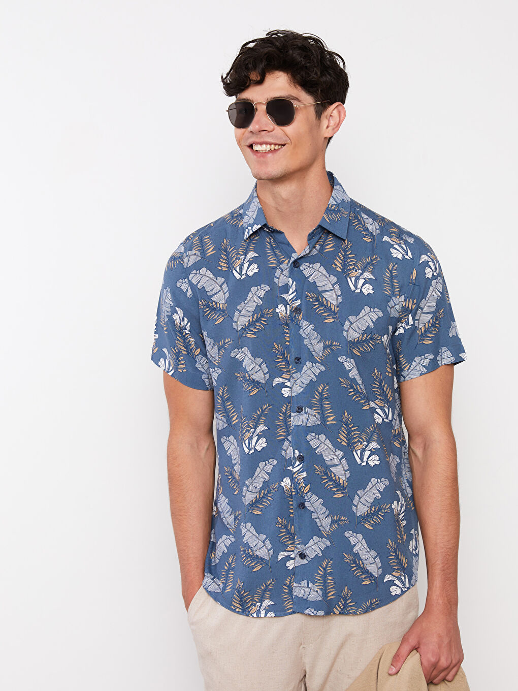 SOUTHBLUE Regular Fit Short Sleeve Patterned Viscose Men's Shirt -S2CG29Z8-LS3