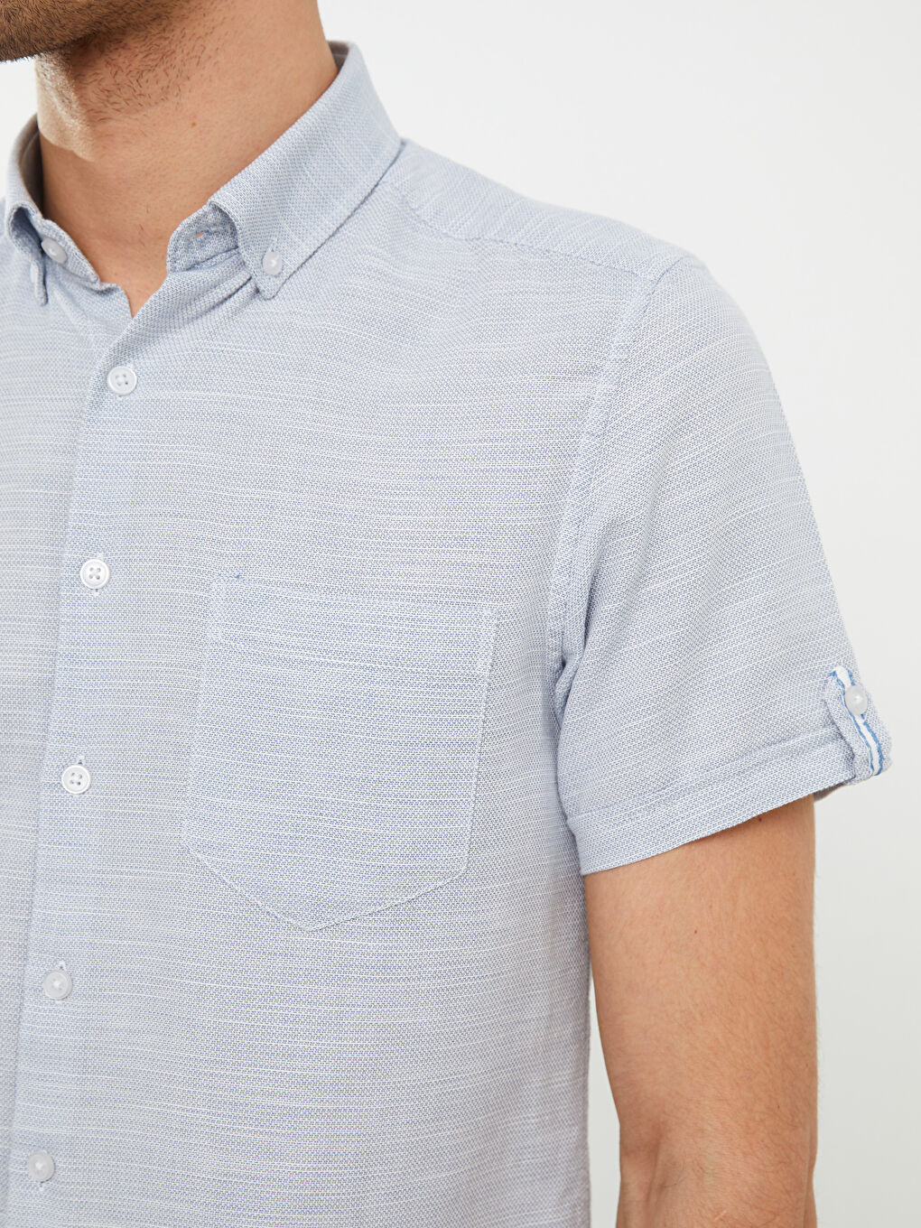 قميص رجالي كم قصير رفيع قماش دوبي-3