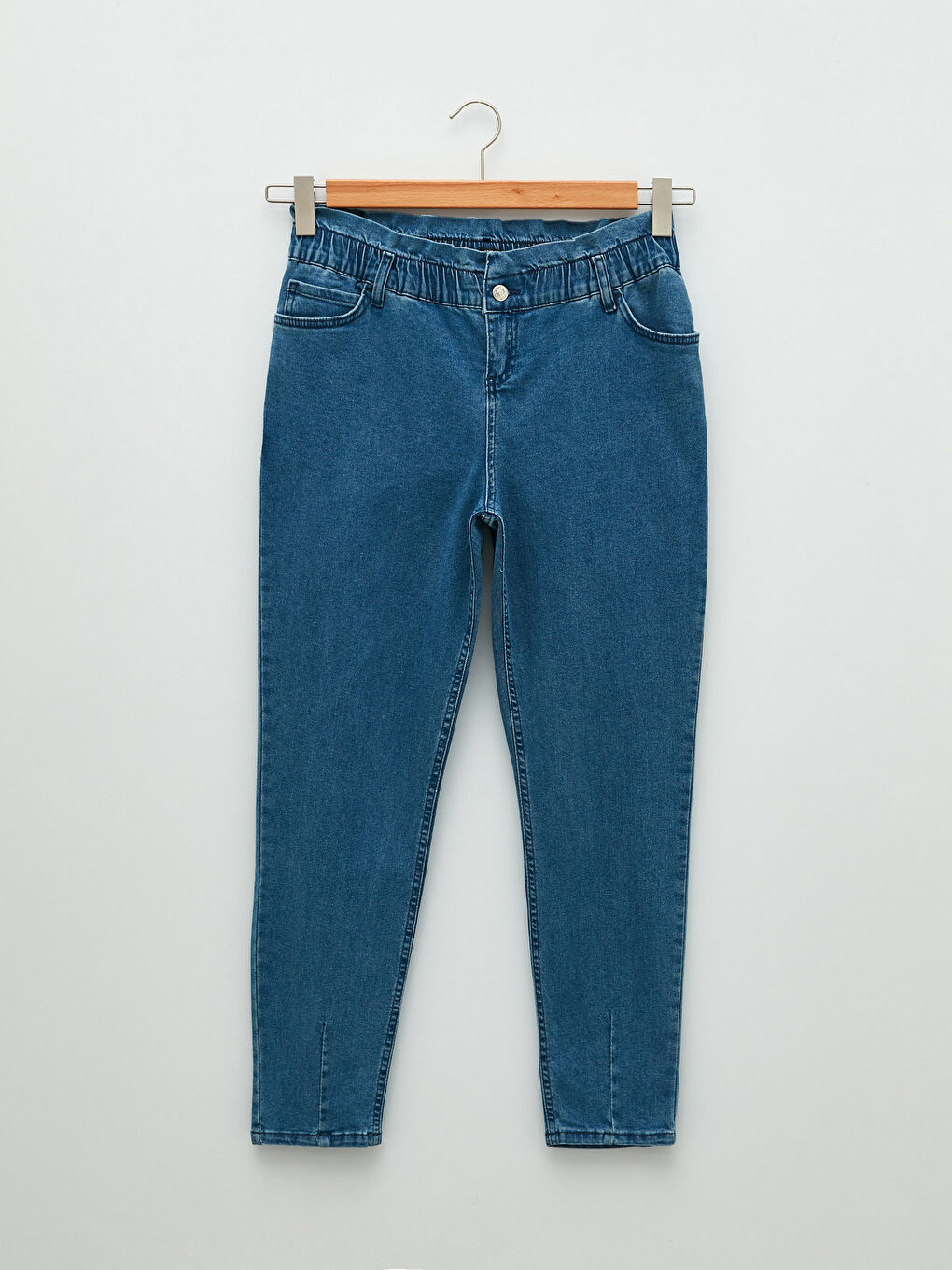 İndigo Beli Lastikli Rahat Kalıp Cep Detaylı Hamile Jean Pantolon-5
