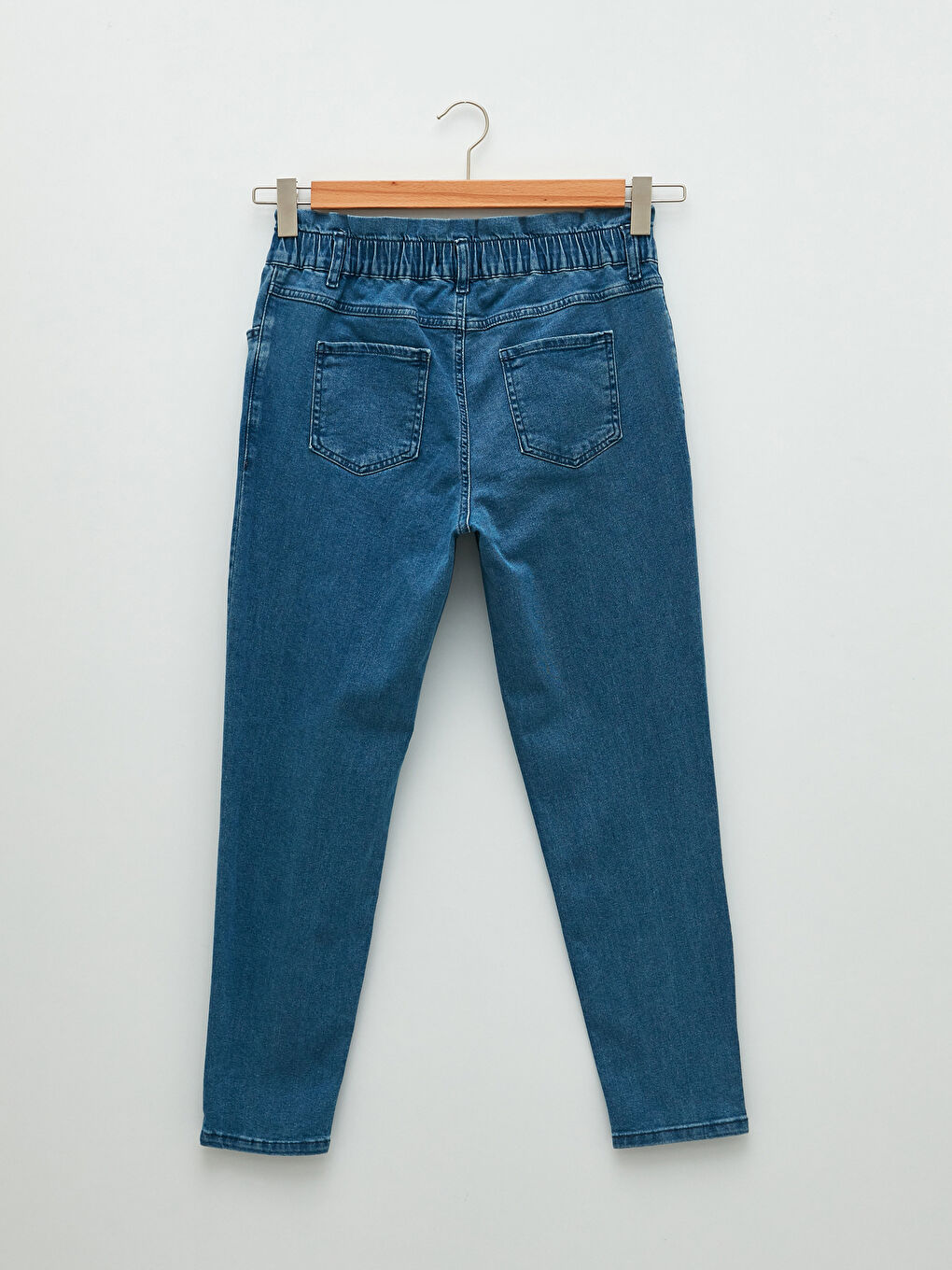 İndigo Beli Lastikli Rahat Kalıp Cep Detaylı Hamile Jean Pantolon-6
