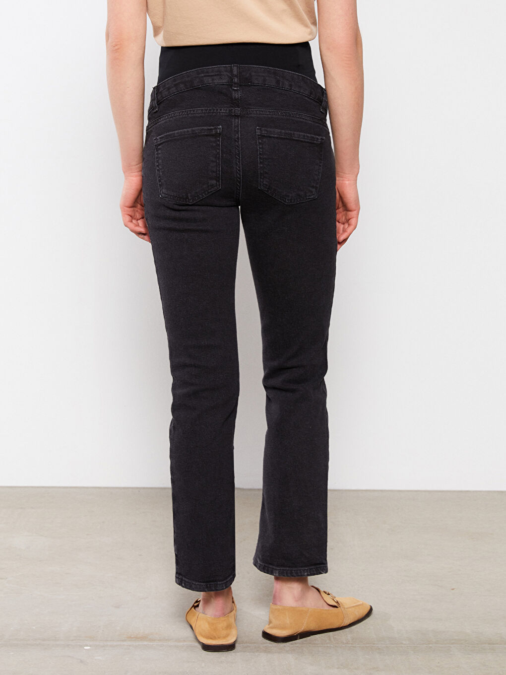 Antrasit Karın Panelli Standart Fit Düz Cep Detaylı Hamile Rodeo Jean Pantolon-3