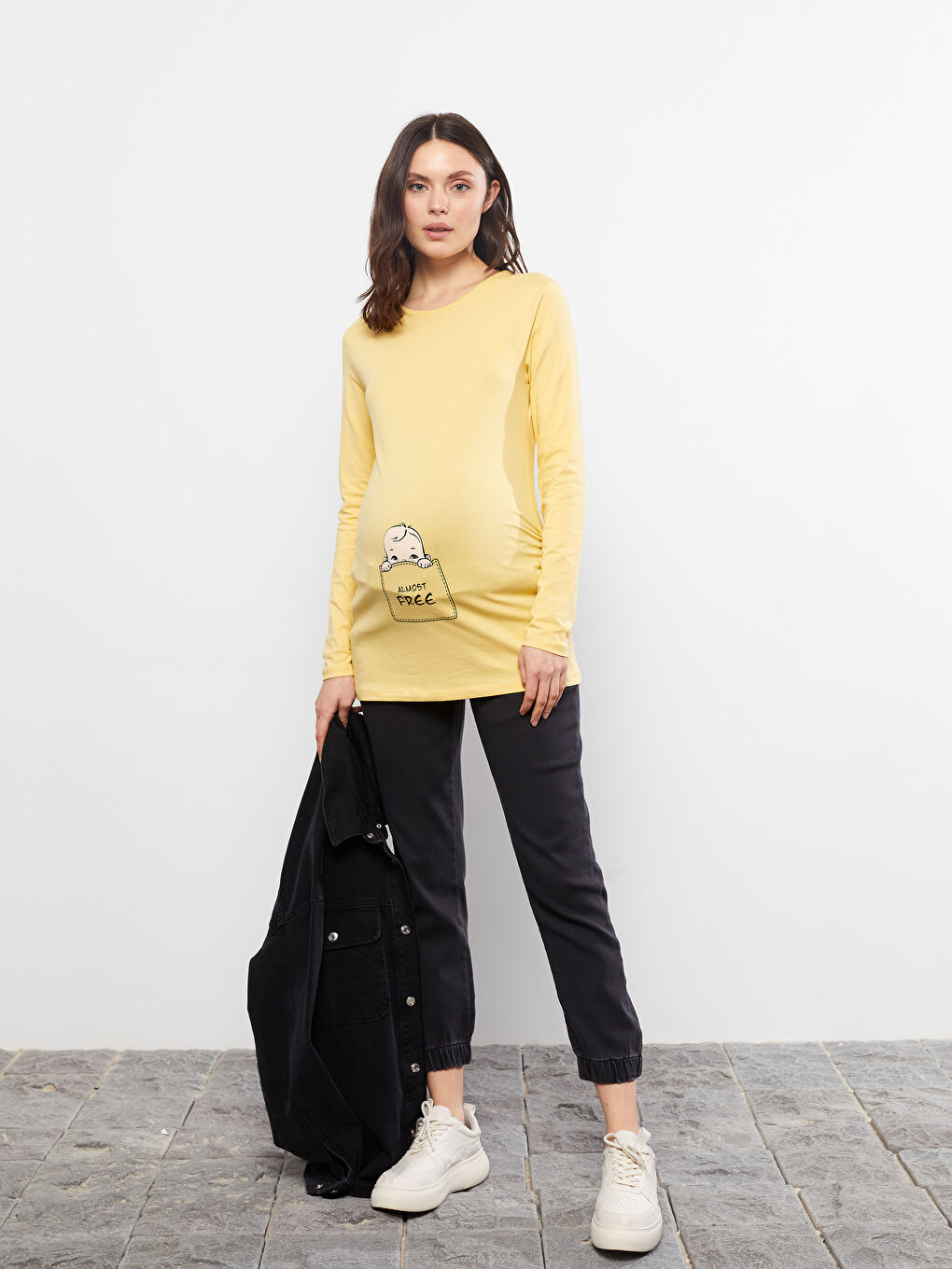 Siyah Karın Panelli Jogger Hamile Jean Pantolon-1