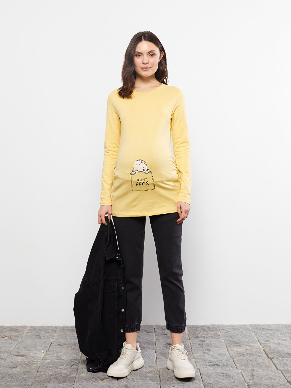 Siyah Karın Panelli Jogger Hamile Jean Pantolon-2