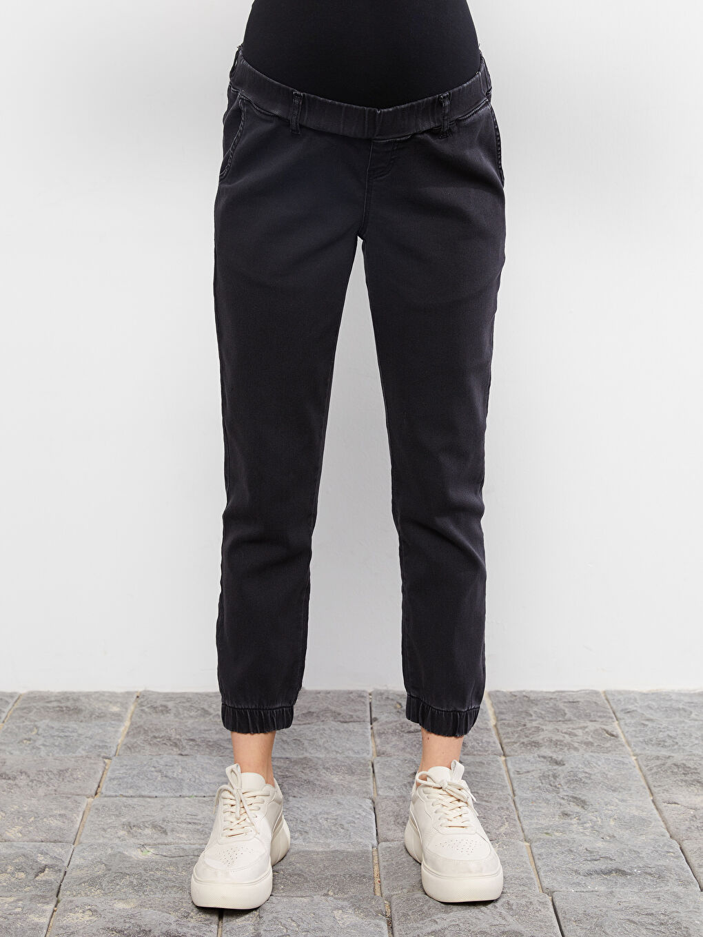 Siyah Karın Panelli Jogger Hamile Jean Pantolon-3