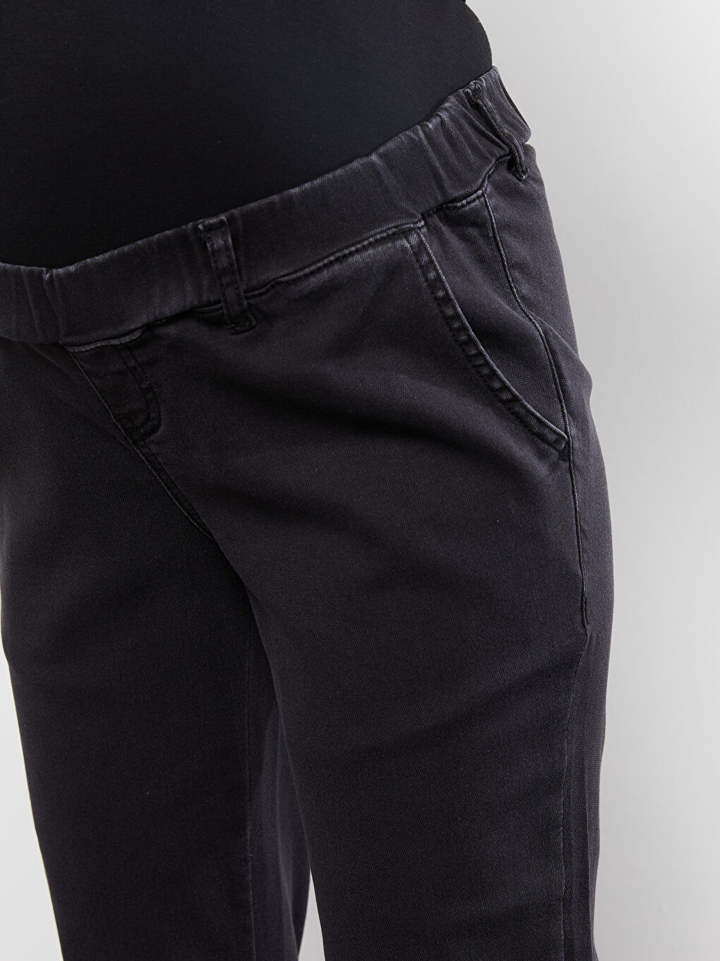 Siyah Karın Panelli Jogger Hamile Jean Pantolon-5