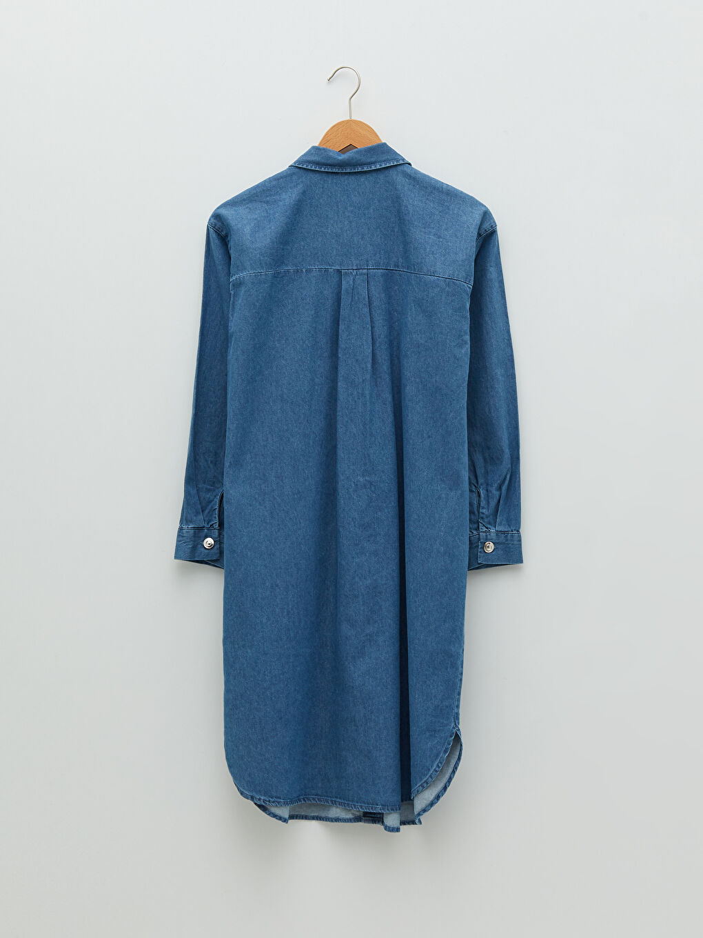 İndigo Gömlek Yaka Düz Uzun Kollu Rodeo Hamile Jean Elbise-6