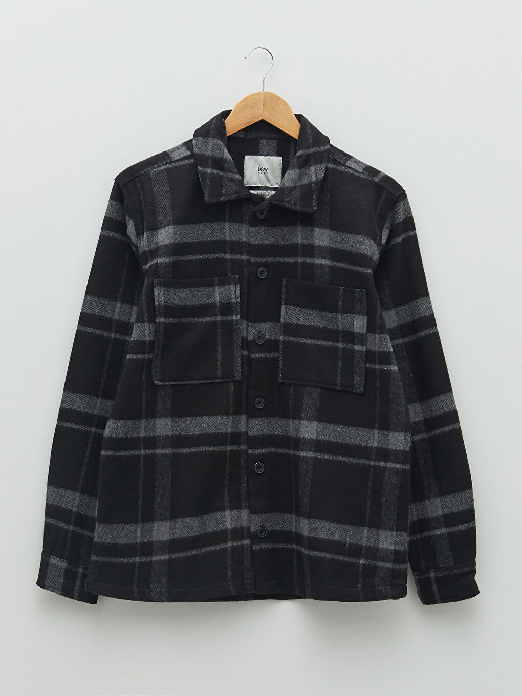 Siyah Rahat Kalıp Uzun Kollu Ekose Erkek Oduncu Gömlek Ceket-4