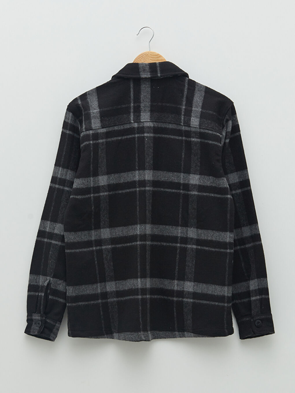 Siyah Rahat Kalıp Uzun Kollu Ekose Erkek Oduncu Gömlek Ceket-5