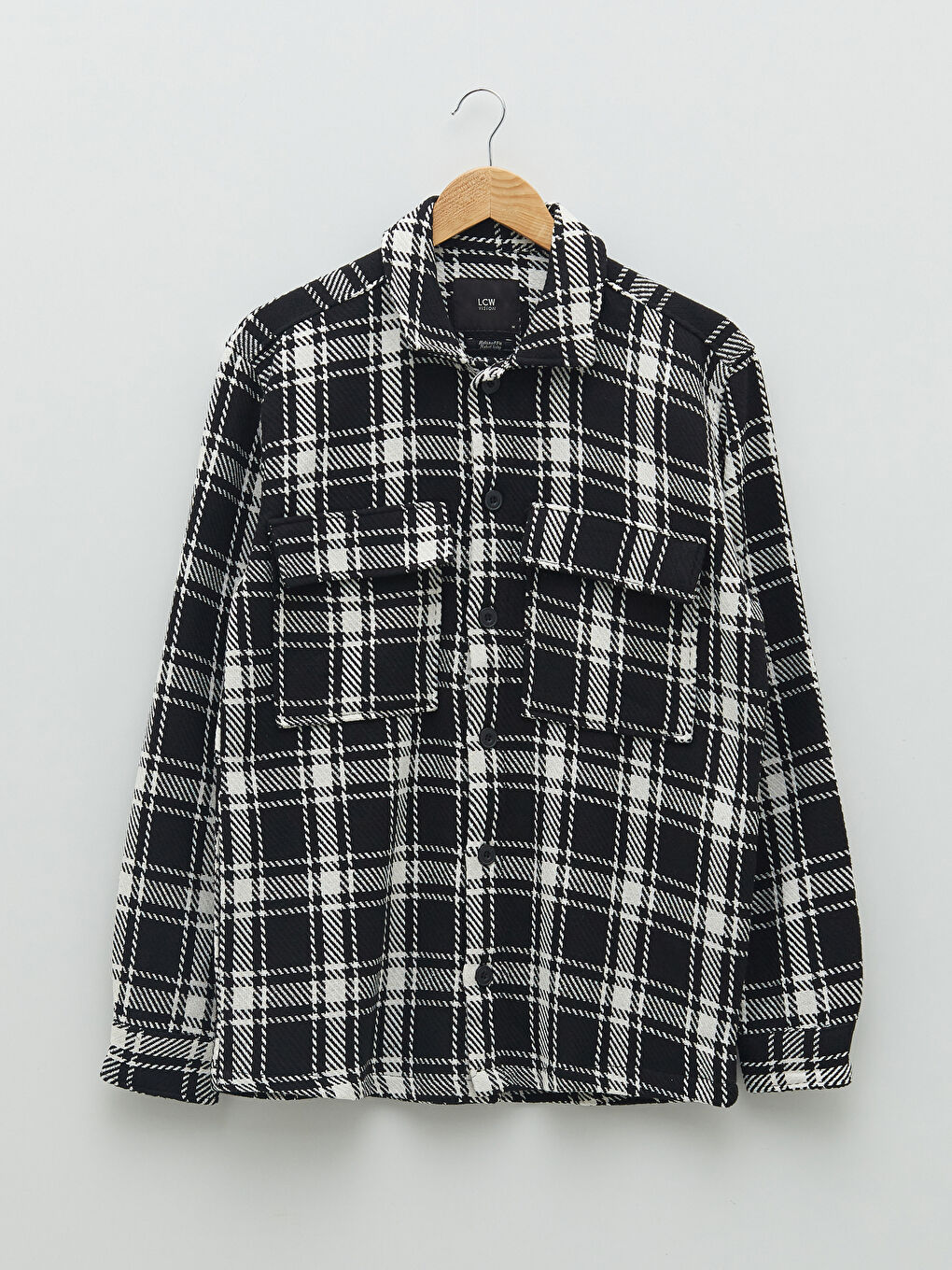 Beyaz Rahat Kalıp Uzun Kollu Ekose Erkek Oduncu Gömlek Ceket-5