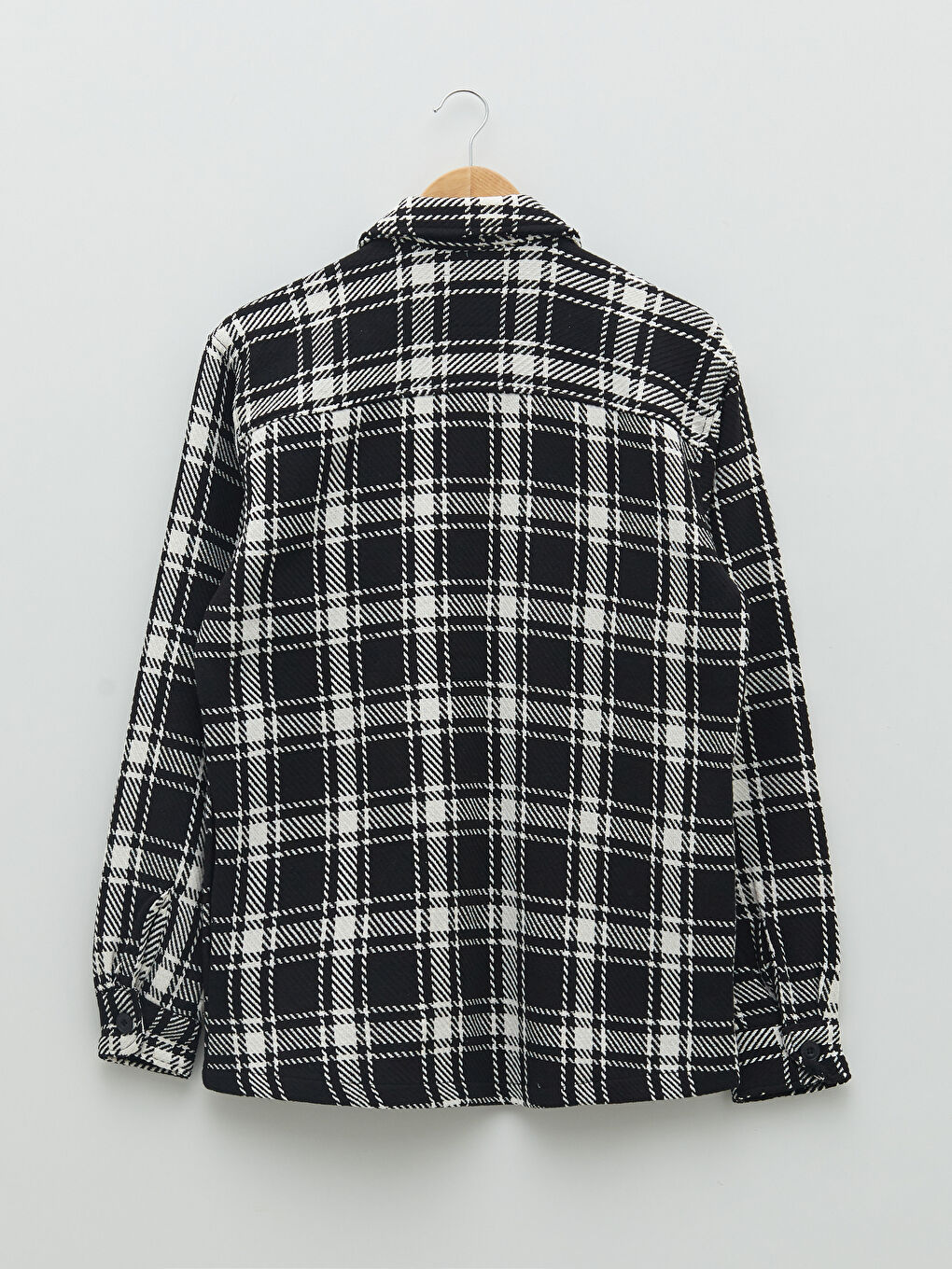 Beyaz Rahat Kalıp Uzun Kollu Ekose Erkek Oduncu Gömlek Ceket-6