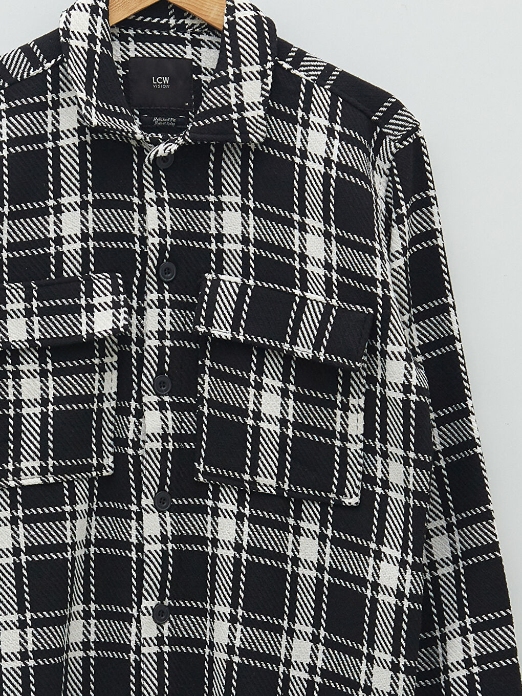 Beyaz Rahat Kalıp Uzun Kollu Ekose Erkek Oduncu Gömlek Ceket-7