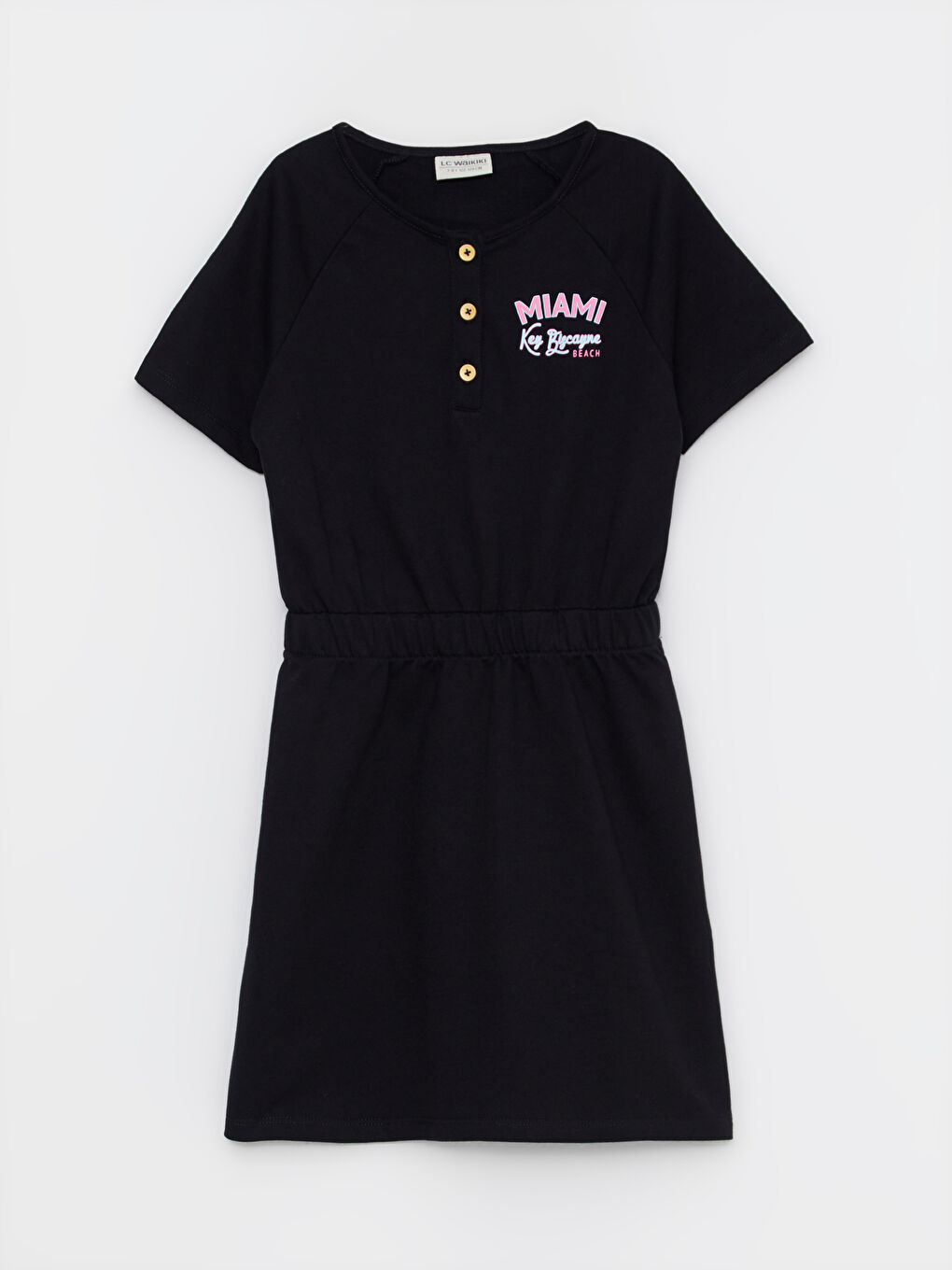 Crew Neck Printed Short Sleeve Girls' Dress