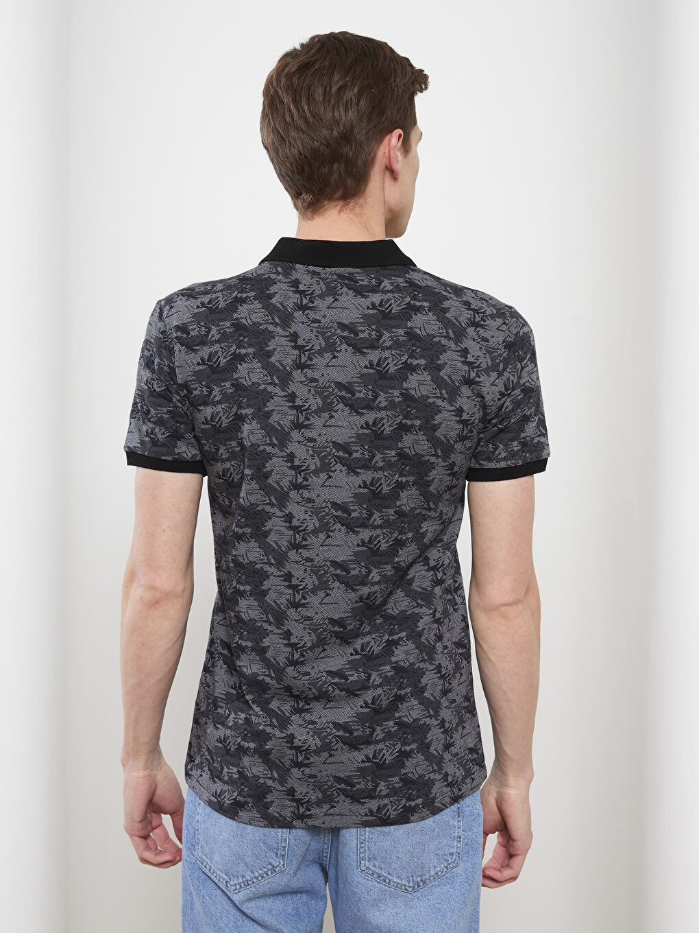 T-shirt pour Hommes à Col Polo Manches Courtes à Motifs en Piqué-4