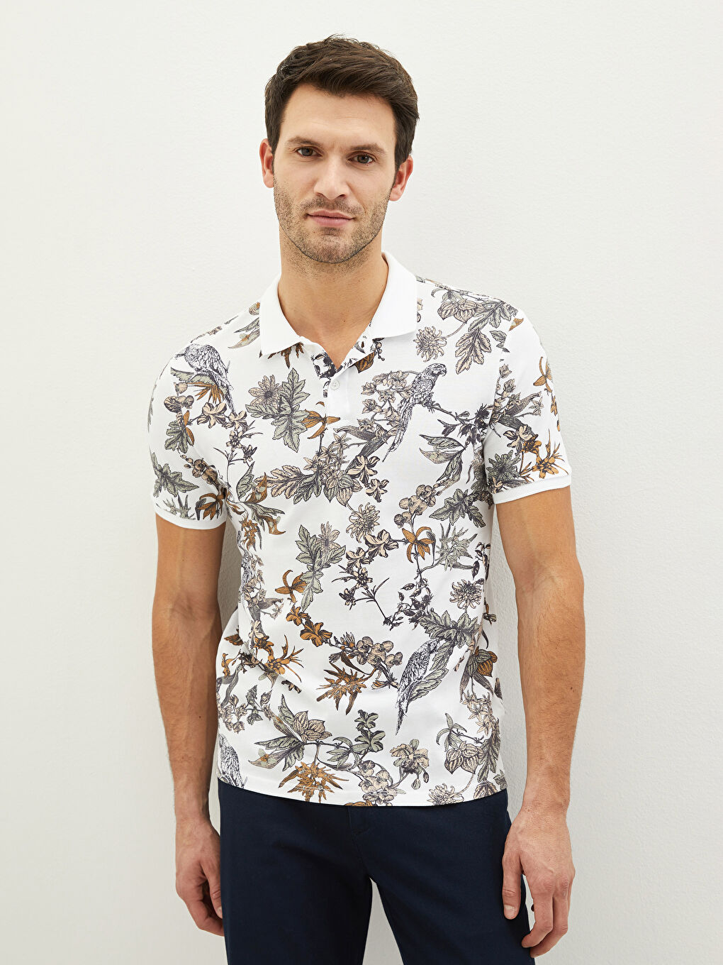 Karışık Polo Yaka Kısa Kollu Desenli Pike Erkek Tişört-1