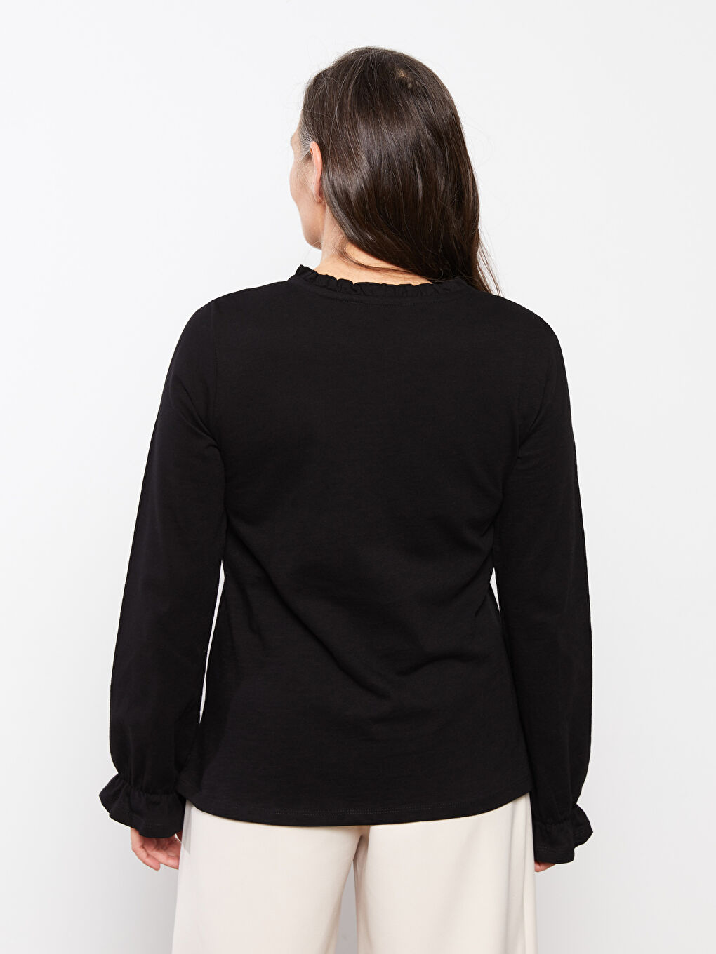 Tie Collar Printed Long Sleeve Cotton Women's Blouse-4