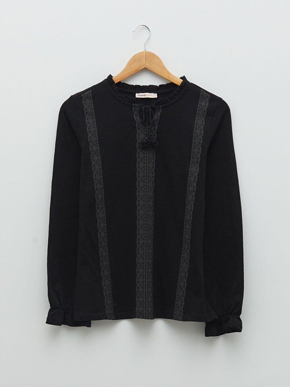 Tie Collar Printed Long Sleeve Cotton Women's Blouse-5