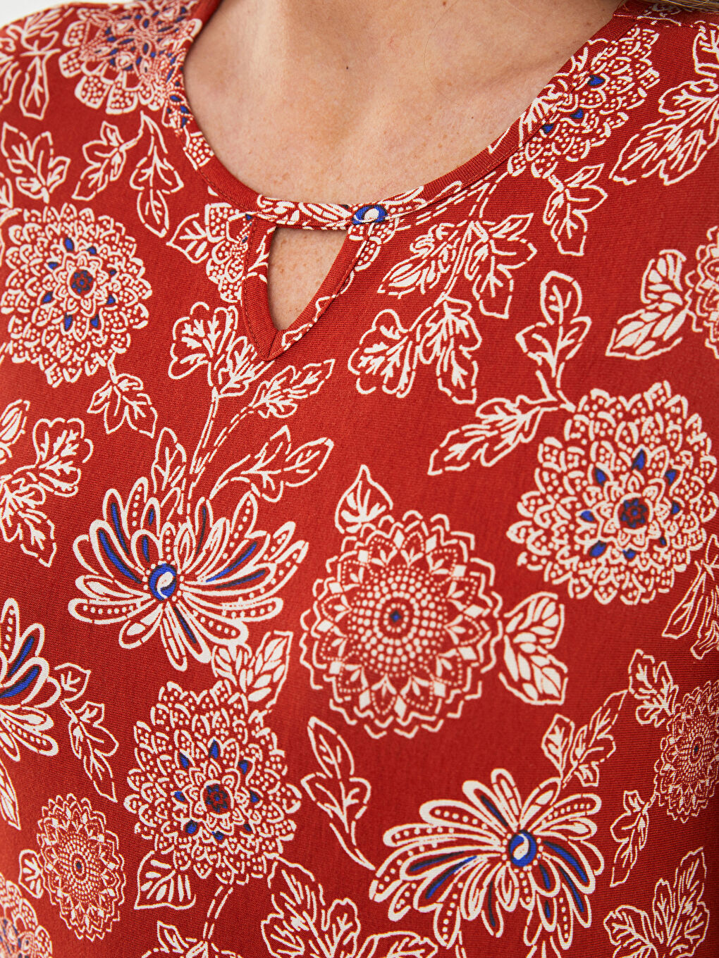 Kahverengi Bisiklet Yaka Desenli Uzun Kollu Kadın Tunik-3