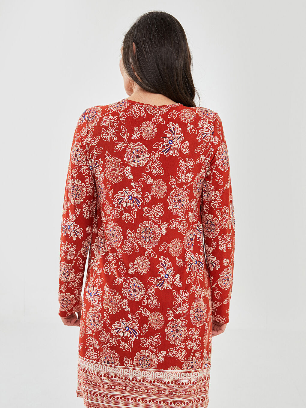 Kahverengi Bisiklet Yaka Desenli Uzun Kollu Kadın Tunik-4