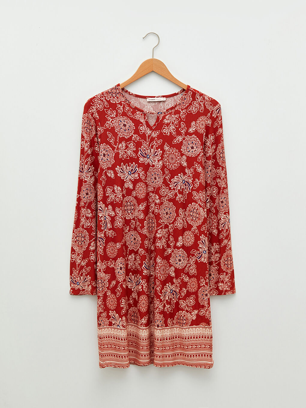 Kahverengi Bisiklet Yaka Desenli Uzun Kollu Kadın Tunik-5