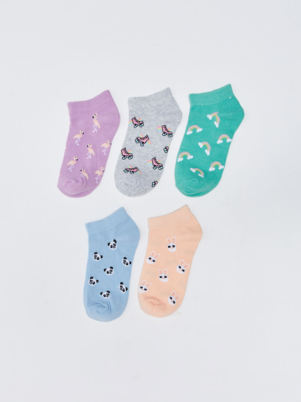 Patterned Girls' Trainer Socks 5 Pack-1