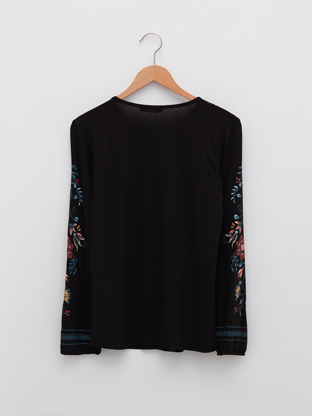 Lapel Collar Embroidered Long Sleeve Women's T-Shirt-6