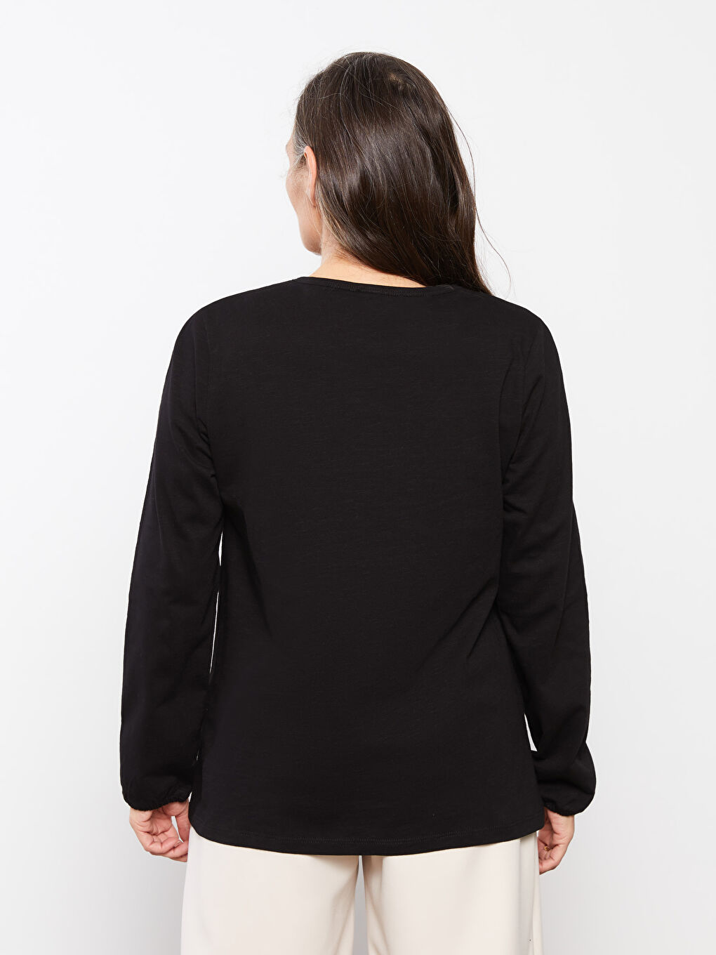 Crew Neck Embroidered Long Sleeve Cotton Women's Blouse-4